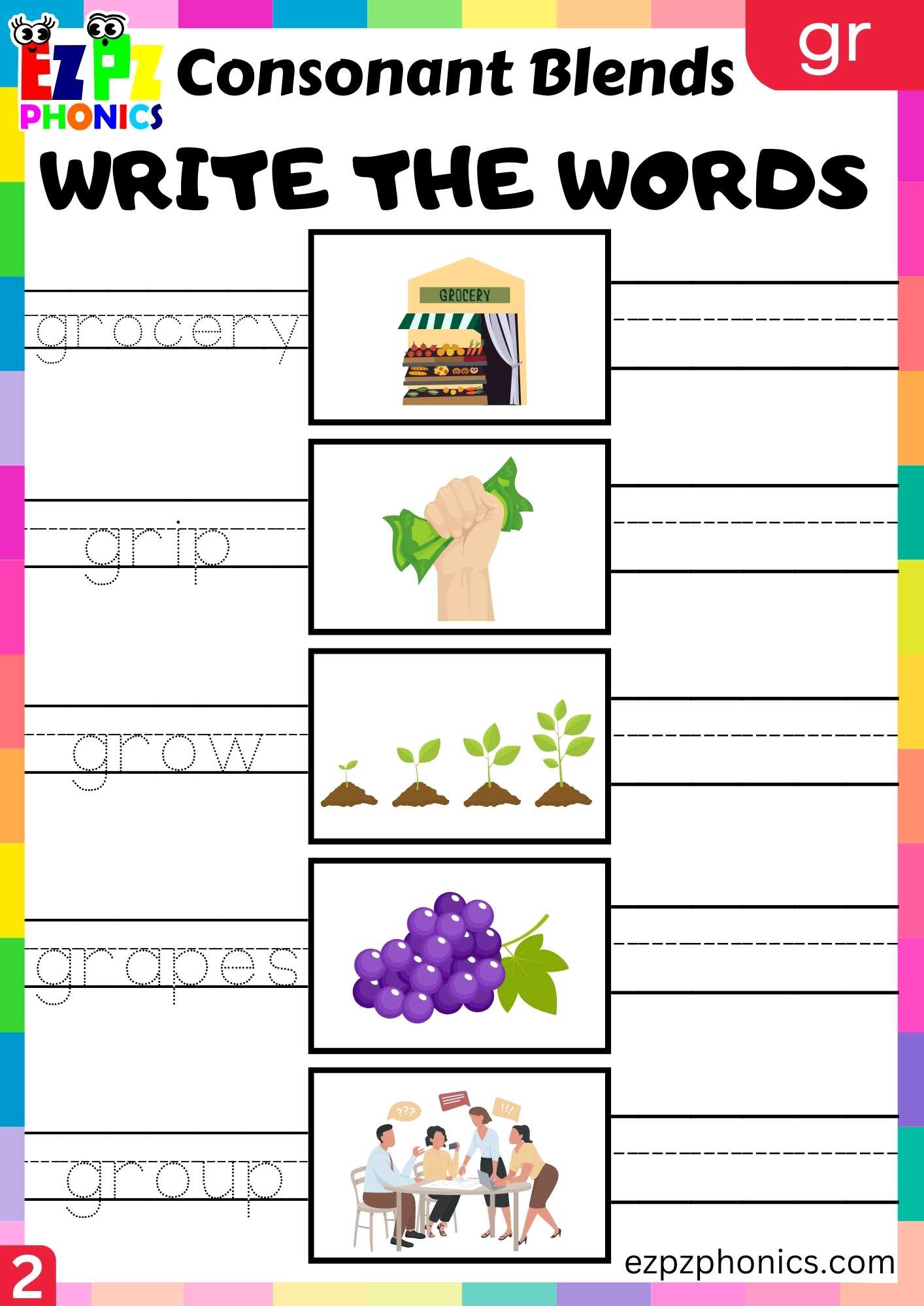 Group2 GR Words Write The Words Phonics Consonant Blends Worksheet